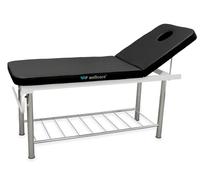QUIRUMED WELLCORE Camilla Fija Profesional de Acero 2 Cuerpos con Respaldo Regulable, Agujero Facial, Portarrollos y Bandeja Inferior, Tapizado 75 mm, Color Negro, hasta 150 kg
