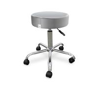 QUIRUMED WELLCORE - Taburete con Ruedas Autofrenables | Altura Regulable | Uso Profesional | Estructura Resistente | 5 Ruedas | Tapizado | Plata