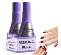 Quitaesmalte con acetona pura, Especial para eliminar esmaltes permanentes y restos de porcelana o gel en las uñas, De fácil aplicación, no deja residuos, Contiene 2 botes de 200 ml