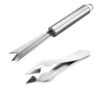 Quitamanchas de piña acero inoxidable en forma de V, pelador de ojos piña - 1pelador ojos, 1clip corte, pala para ojos de piña, también se puede quitar tronco para fresas, patatas, zanahorias, etc.