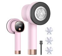 Quitapelusas Electrico,Quita Pelusas para Ropa con Recargable USB Cable para Ropa y Hogar,Pantalla LCD - Aparato Cortabolitas con 3 Velocidades,Cuchilla de 6 Puntas,Doble Protección (Rosa)