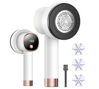 Quitapelusas Electrico Recargable USB para Ropa y Hogar,Quita Pelusas con Pantalla LCD- Aparato Cortabolitas con 3 Velocidades,Cuchilla de 6 Puntas,Doble Protección (Blanco)