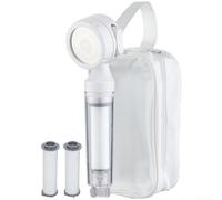 QuivyLivy Cabezal de filtro de ducha portátil de viaje, rociador desmontable de mano de 3 modos (lluvia/pulso/mezclado) para agua dura, flujo suave, ABS, blanco/morado/beige (C sku) (D)
