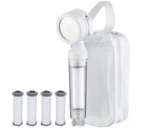QuivyLivy Cabezal de filtro de ducha portátil de viaje, rociador desmontable de mano de 3 modos (lluvia/pulso/mezclado) para agua dura, flujo suave, ABS, blanco/morado/beige (C sku) (G)