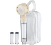 QuivyLivy Cabezal de filtro de ducha portátil de viaje, rociador desmontable de mano de 3 modos (lluvia/pulso/mezclado) para agua dura, flujo suave, ABS, blanco/morado/beige (C sku) (F)