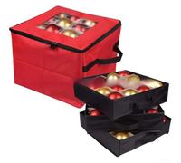 QuivyLivy Contenedor de almacenamiento de adornos con 3 bandejas separadas, capacidad para 48 bolas de Navidad, caja de decoración navideña de tela Oxford, compacta y portátil para uso estacional