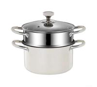 QuivyLivy Olla de sopa de titanio con estante para vaporizador, olla antiadherente de 2 niveles, sin flúor, revestimiento cero, tapa de vidrio, asas dobles para inducción y gas