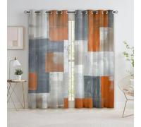 Quixora 2 x 70 x 160 cm Cortinas Opacas para Dormitorio Sala de Estar, Estampado Gris Naranja Blanco Cuadrados Geometría Medieval - Aislamiento Térmico Cortinas Ahorro de energía con ollados