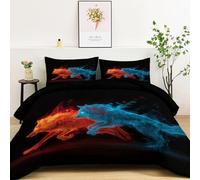 Quixora Animal Salvaje Lobo Llama Edredón 150 x 200 cm, Transpirable y Supersuave, 4 Estaciones, con 2 Fundas de Almohada, para Cama Matrimonial, 400 g/m² Negro