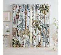 Quixora Beige 2 x 117 x 229 cm Cortinas Opacas para Dormitorio Sala de Estar, Estampado Animales Salvajes África Sabana Exótico - Aislamiento Térmico Cortinas Ahorro de energía con ollados