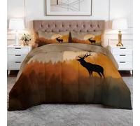 Quixora Ciervo Bosque Silueta Animal Salvaje Edredón 135 x 200 cm, Transpirable y Supersuave, 4 Estaciones, con 2 Fundas de Almohada, para Cama Matrimonial, 400 g/m²
