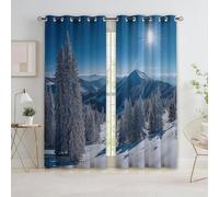 Quixora Cortinas Opacas con Ojales Cárpatos Invierno Bosque Montañas Nevadas, Cortina Oscurecedora para Sala de Estar, Decoración de Dormitorio, Cortinas Térmicas Aislantes 2 Paneles 91.5 x 214 cm