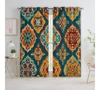 Quixora Cortinas Opacas con Ojales Mandala Geométrico Floral, Cortina Oscurecedora para Sala de Estar, Decoración de Dormitorio, Cortinas Térmicas Aislantes 2 Paneles 70 x 160 cm