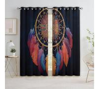 Quixora Cortinas Opacas para Dormitorio 2 Piezas 140 x 245 cm Cortina con Estampado Atrapasueños Colorido Estilo Boho Térmicas contra el frío Cortinas Insonorizantes con Ollados para Salon, Negro