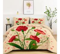 Quixora Floral Planta Clavel Lirio del Valle Edredón 135 x 200 cm, Transpirable y Supersuave, 4 Estaciones, con 2 Fundas de Almohada, para Cama Matrimonial, 400 g/m²