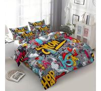 Quixora Funda Nórdica para Cama 105 Patrón Graffiti Hippie Hip Hop Cartoon, Set de 3 Piezas con Funda de 200 x 200 cm y 2 Fundas de Almohada 50x75 cm - Suave Ropa de 100% Microfibra Street Art