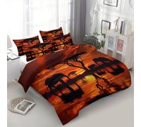 Quixora Funda Nórdica para Cama 80/90 Patrón Sabana Elefante Atardecer África, Set de 3 Piezas con Funda de 135 x 200 cm y 2 Fundas de Almohada 50x75 cm - Suave Ropa de 100% Microfibra