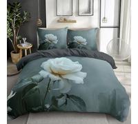 Quixora Funda Nórdica para Cama 90 Patrón Rosas Blancas Vintage Estilo soñador, Set de 3 Piezas con Funda de 180 x 220 y 2 Fundas de Almohada 50x75 cm, Suave Ropa de 100% Microfibra, Gris Carbón