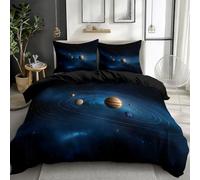 Quixora Funda Nórdica para Cama 90 Patrón Sistema Solar Planetas Nebulosa Estrellas, Set de 3 Piezas con Funda de 180 x 220 y 2 Fundas de Almohada 50x75 cm, Suave Ropa de 100% Microfibra, Negro