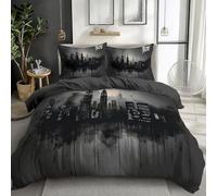 Quixora Funda Nórdica para Cama 90, Set de 3 Piezas, Patrón Horizonte de Nueva York en Tonos Blanco y Negro Juego de Ropa de, 1 Funda Nórdica 150 x 220 cm + 2 Fundas de Almohada 50x75 cm, Gris Oscuro