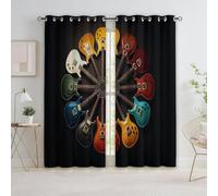 Quixora Guitarra Estilo Industrial Cortina Opaca para niños, Negro Cortinas para Dormitorio y Sala de Estar, 280 x 260 cm Cortinas térmicas con Ojales, Cortinas Decorativas Estampadas
