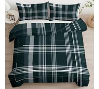 Quixora Juego de Funda Nórdica Reversible de Microfibra para Cama 105 con Estampado de Geométrico Grandes Bloques de Color Cuadros Rayas - Funda Edredón y 2 Fundas de Almohada, Verde Oscuro y Gris