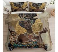 Quixora Juego de Funda Nórdica Reversible de Microfibra para Cama 80/90 con Estampado de Mujer Negra Africana Lujo - Funda Edredón 135 x 200 cm y 2 Fundas de Almohada 50x75 cm,