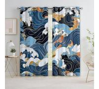 Quixora Olas del mar Ukiyo-e Oriental Cortina Opaca para niños, Estilo japonés Cortinas para Dormitorio y Sala de Estar, 150 x 166 cm Cortinas térmicas con Ojales, Cortinas Decorativas Estampadas