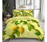 Quixora Parure de 220 x 240 cm con Funda Nórdica Reversible, Motivo Plantas Frutas Limón Ramas,Suave Transpirable, 2 Fundas de Almohada 50x75 cm, Amarillo Limón Claro