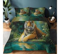 Quixora Tigre Animal Salvaje Selva Tropical Edredón 220 x 240 cm, Transpirable y Supersuave, 4 Estaciones, con 2 Fundas de Almohada, para Cama Matrimonial, 400 g/m²