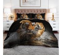 Quixora Tigre Bosque Animal Salvaje Naturaleza Edredón 135 x 200 cm, Transpirable y Supersuave, 4 Estaciones, con 2 Fundas de Almohada, para Cama Matrimonial, 400 g/m² Negro