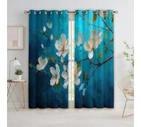 Quixora Verde Azulado 2 x 75 x 166 cm Cortinas Opacas para Dormitorio Sala de Estar, Estampado Floral Vintage soñador Pintura al óleo - Aislamiento Térmico Cortinas Ahorro de energía con ollados