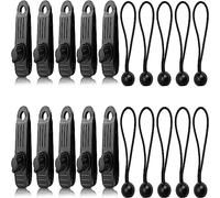 Quixotical 10 Piezas Clip de Lona, Kits de Clips de Lona, Pinzas Plastico Toldo, con 10 Cables de Bungees, para Carpas, Cubiertas, Toldos, Pancartas, Toldos (Negros)