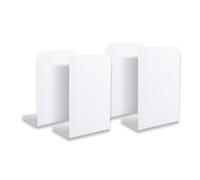 Quixotical 4 Piezas Sujetalibros, Sujetalibros Estanteria Metal Blanco, 21 x 9 x 13.5 cm Sujeta Libros Estanteria, Sujetalibros con Base Antideslizante, para Escuelas, Hogar, Oficina, Biblioteca