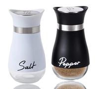 Quixotical Juego de Salero y Pimentero 120 ml, Acero Inoxidable con Base de Vidrio, Dispensador de Especias para Cocina, Barbacoa y Picnic