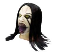 Quixotical Máscara de Terror Mujer Llorando con Peluca, Cabeza Completa de Látex Demonio Fantasma para Halloween, Disfraz Zombie Espeluznante para Adultos, Casa Encantada