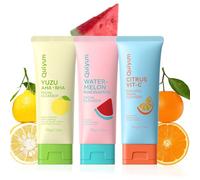 QUIYUM Fruta Skincare Cleanser 3 x 100 g para mujeres y adolescentes, contiene extractos de pomelo, sandía y cítricos, limpieza profunda de los poros, limpiador facial para todo tipo de piel