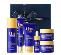 QUIYUM Kit Cuidado Facial Antiarrugas Q10 & Vitamina E, Rutina Facial Anti-edad 6 Piezas para Hidratante & Reafirmante, Crema de Ojos, Sérum, Regalos para Mujeres