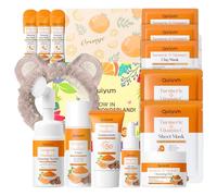 QUIYUM Kit Cuidado Facial Antimanchas y Anti-edad 14 Piezas | Set Mascarillas y Rutina Facial con Vitamina C, Cúrcuma y Protector Solar SPF 50+, Regalos para Mujeres