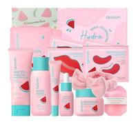 QUIYUM Set de Cuidado de la Piel con Niacinamida y Sandía, Coffret 14 Piezas para Mujeres con Gel Limpiador,Tónico,Sérum,Crema Contorno de Ojos, Hidratante, Mascarilla, Jabón y Banda, Rutina Glow Up