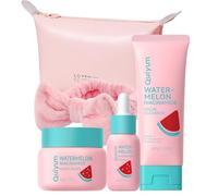 QUIYUM Set de Cuidado de la Piel con Niacinamida y Sandía, Coffret 4 Piezas para Mujeres y Adolescentes con Gel Limpiador, Sérum, Crema Hidratante y Banda, Rutina Glow Up
