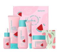 QUIYUM Set de Cuidado de la Piel con Niacinamida y Sandía, Set Regalo para Adolescentes con Gel Limpiador, Tónico, Crema Contorno de Ojos, Crema y Sérum, Rutina Glow Up para Mujeres