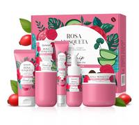 QUIYUM Set de cuidado facial con rosa mosqueta, set regalo de 5 productos | con limpiador, tónico, sérum, contorno de ojos y crema hidratante, para mujeres y adolescentes