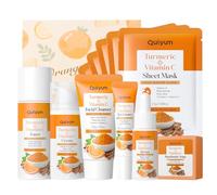 QUIYUM Set de Regalo de 11 Piezas de Cuidado de la Piel con Cúrcuma y Vitamina C, Cuidado Facial con Limpiador, Tóner, Suero, Crema para Ojos, Crema Hidratante, jabón hecho a mano y Mascarilla Facial