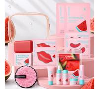 QUIYUM Set Skincare Viaje 8 piezas Cuidado Facial para Niñas y Adolescentes | Kit Formato Viaje Sandía y Niacinamida | Limpiador, Tónico, Sérum, Crema Hidratante, Bálsamo Labial y Jabón Artesanal