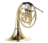 Qukaim B Flat - Kit de trompeta estándar de cuerno francés Bb de doble barra de soporte de latón para estudiantes principiantes, juego de limpieza incluido, bocina francesa única de color dorado, laca