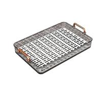 Qukaim Bandeja de Plástico Rectangular con Drenaje Incorporado, Bandeja de Té con Asas, Bandeja de Servicio Antideslizante para Fiestas, Mesa de Café, Cocina, Grande, Gris