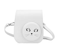 Qukaim Bolsa de poliuretano vintage para cámara, paquete de almacenamiento de un solo hombro para cámaras Mini11, gris y blanco, diseño de gato ojo grande, bolsa de almacenamiento para cámara