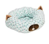 Qukaim Cama tipo túnel para gatos con alfombrilla, almohadilla de hielo de gel multifunción, cama de tubo plegable de 3 vías, patrón de corazón, pelota de juego incluida, suministros azules para