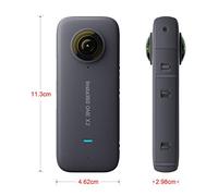 Qukaim Cámara de acción ONE X2, 5.7 K 30 fps, estabilización de estado, resistente al agua de 10 m, pantalla táctil LCD, HDR, batería de 1630 mAh, transmisión en vivo de 360°, TimeShift